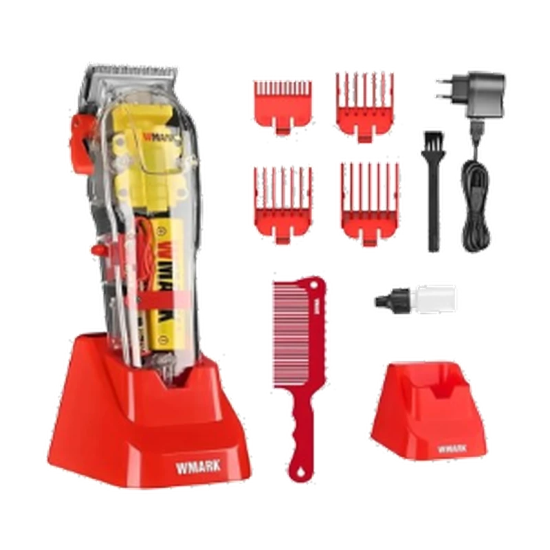 Cortadora Profesional Wmark NG-108PRO Transparente - Incluye 8 Peines Guía y Base de Carga