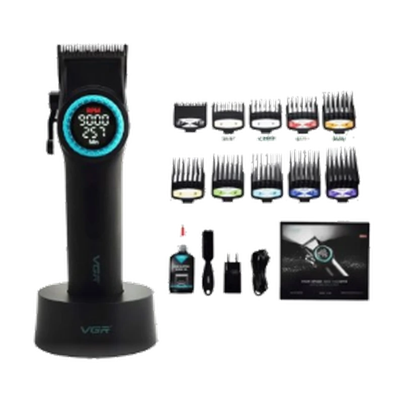 VGR V-001: Cortadora de Cabello Profesional Inalámbrica, Pantalla LED, 9000 RPM, Base de Carga